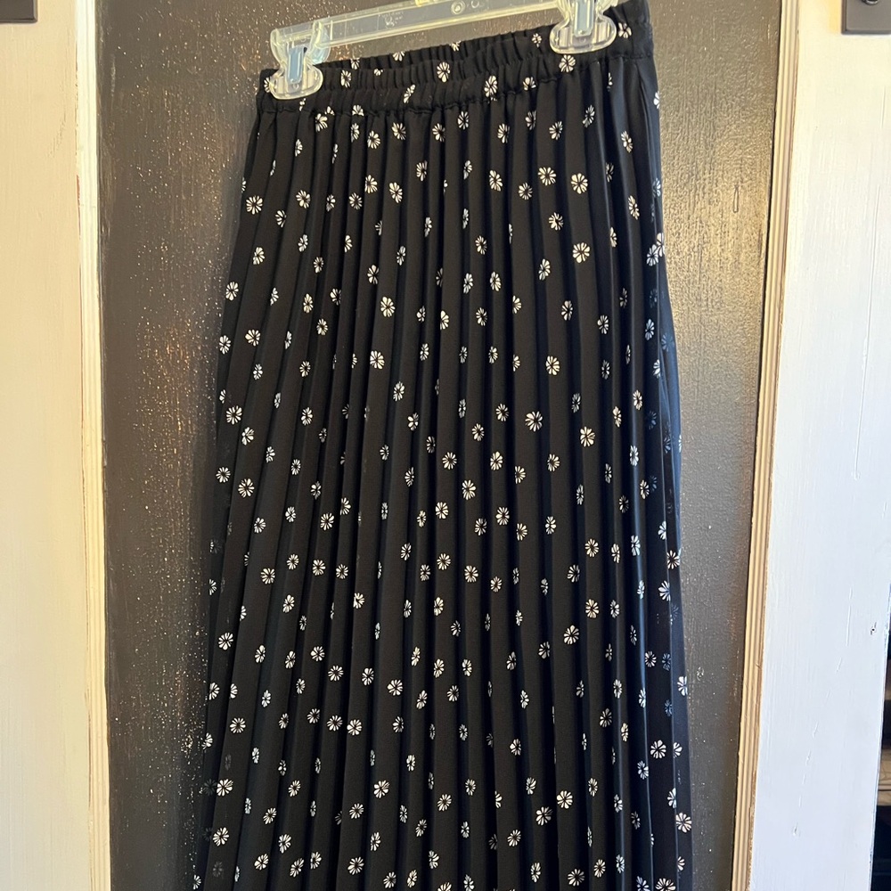 Japna Black Maxi Skirt with White Floral Design